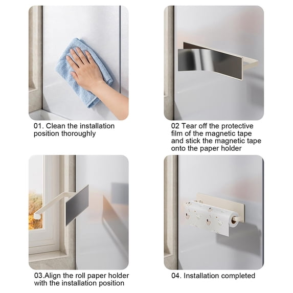 Fmbmuo Magnetic Kitchen Paper Towel Rack, No-Drill Wall Mount for Paper Rolls & Plastic Wrap,10.2x2.8x2.8in,White