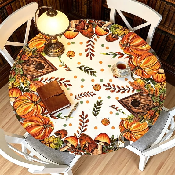Fmbmuo Maple Leaf Thanksgiving Round Table Cloth , Fall Harvests Pumpkin Table Cover , for Thanksgiving Party Dinner Table Decoration