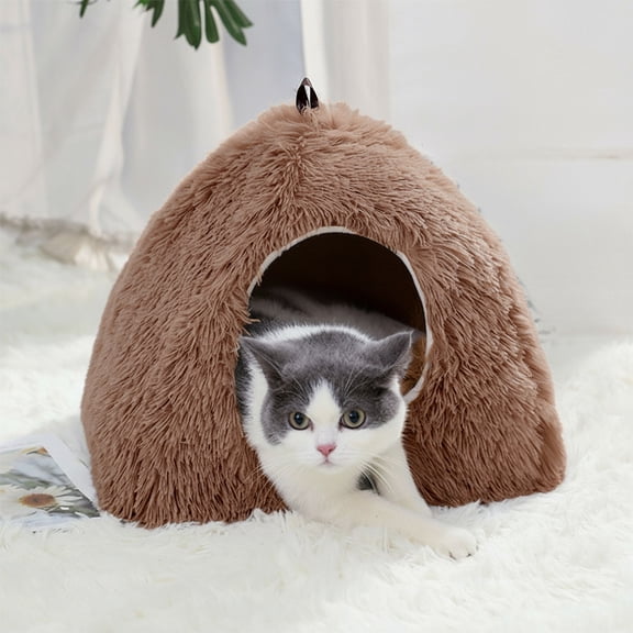 Fmbmuo Medium Dog Cat Bed Cave Warm Thick Warm Heated Pet Mat, Round Soft Cozy Sleeping Pad Indoor Outdoor Use (Beige)