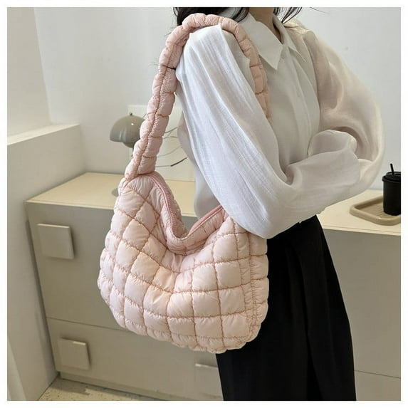 Fmbmuo Medium Shoulder Bags Zipper Fashion Clouds Pleated Bags for Women, Canvas Wedding Handle Valentine's and Birthday Gift Pink