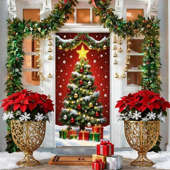 Fmbmuo Merry Christmas Door Cover Snowman Winter Door Cover For Holiday Decoration 35 X 71 Inches Snowman Banner Photo Background Door Decoration Home Party Decoration Supplies