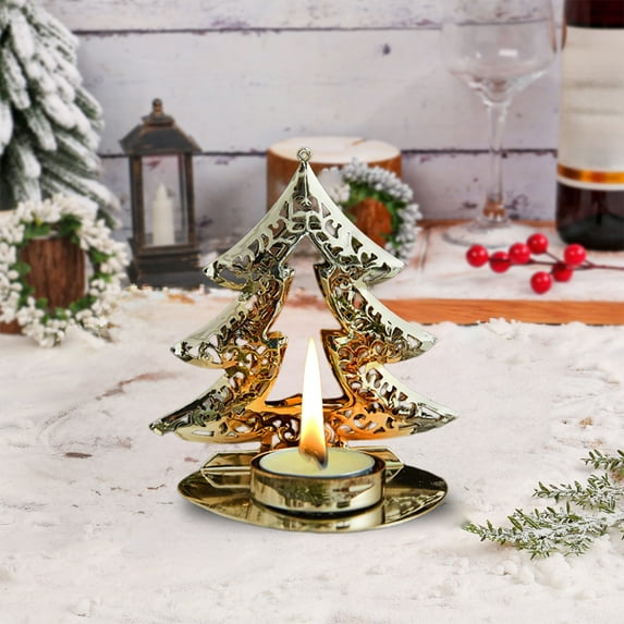 Fmbmuo Metal Vintage Christmas Decor 1 pcs Gold Candle Holder Christmas Ornaments， Industrial Warm Decor Perfect Gift for Mantel or Shelf Display