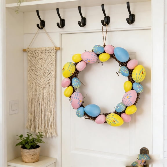 Fmbmuo Multicolor Plastic Easter Egg Wreath Spring Door Hanging for Home Holiday Decor