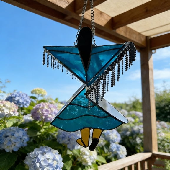 Fmbmuo Multicolor Plastic Stained Glass Dancer Wind Chime  Hanging Ornament for Garden