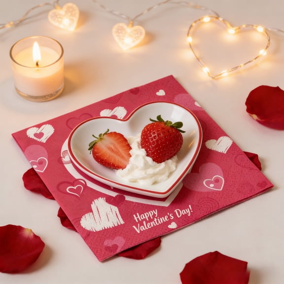 Fmbmuo Napkins Valentine's Day Heart-Patterned Paper 16 Pcs Decorations, Festive Leak-Proof Red Cutlery Set for School Valentine's Party