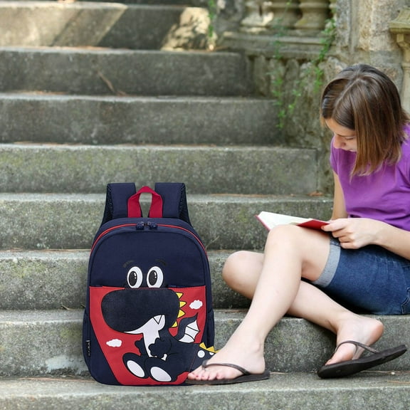 Fmbmuo Navy Backpack - Dinosaur Pattern School Bag - School Bags for Elementary School Students