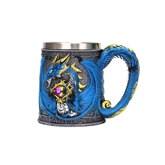 Fmbmuo Novelty Mug 12 oz Reusable Stainless Steel Coffee Mug With Handle, Dishwasher and Microwave Safe Traditional Novelty Dragon Cup Birthday Gifts for Women Men(Blue)