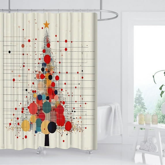 Fmbmuo Nylon,Spandex Christmas Shower Curtains White Hooks Decorations, Reindeer Farmhouse Shower Curtain 1Pcs