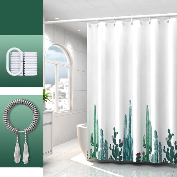Fmbmuo Nylon,Spandex Shower Curtain with Hanging Rings Waterproof Art Deco Botanical Pattern