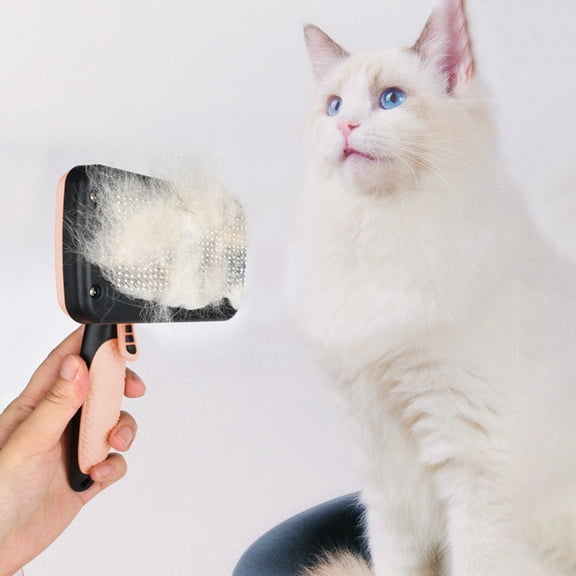 Fmbmuo One-Button Self-Cleaning Deshedding Comb for Dogs Cats, Knot Removal & Hair Removal Tool with Transparent Hair Collection Bin,Pink