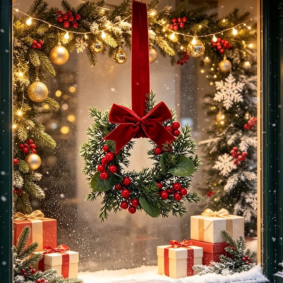 Fmbmuo Outdoor Christmas Wreaths For Windows , Christmas Wreath Decorations For Front Door Fireplace Mantle Wall Indoor Outdoor Christmas