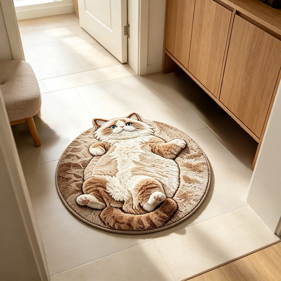Fmbmuo Outdoor Doormats, 15.75x15.75 inch Round Cat Pattern Mat, Fuzzy Flock Door Rug, Cute Cat Print Mat for Bathroom Entryway Indoor Home