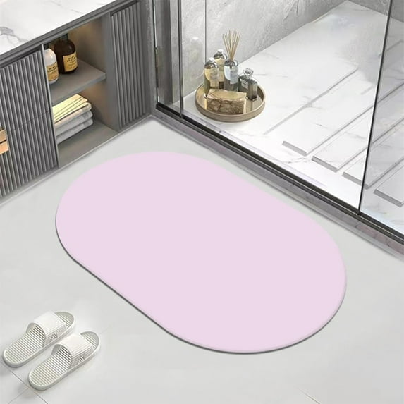 Fmbmuo Oval Bathroom Rugs Non-Slip Backing Minimalist Flat Pile Bath Mat 16x24in Rubber Pink
