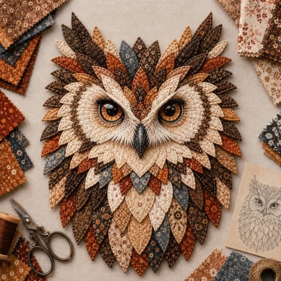 Fmbmuo Owl Patchwork Sewing Kit for Adults, Quilted Layered Fabric Craft Set, Handmade Woodland Wall Art Gift