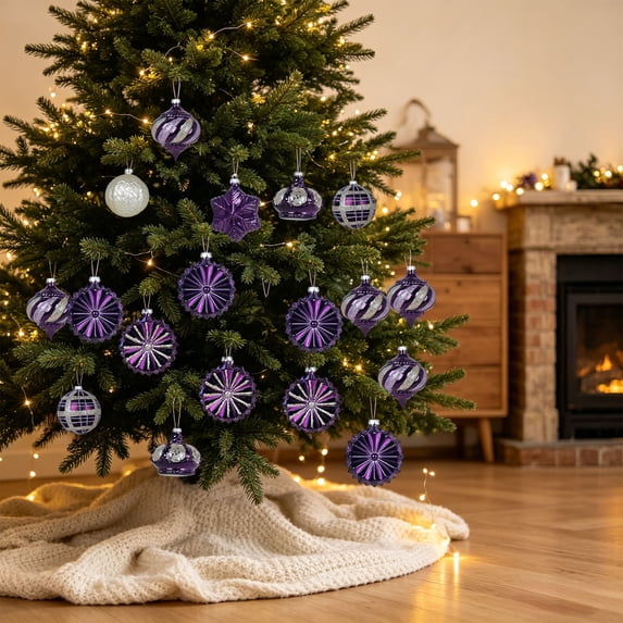 Fmbmuo Painted Odd Shaped Balls Luxury Style Creative Christmas Tree Ornaments Gift Set 24pc Assorted Shapes Christmas Decor,Purple