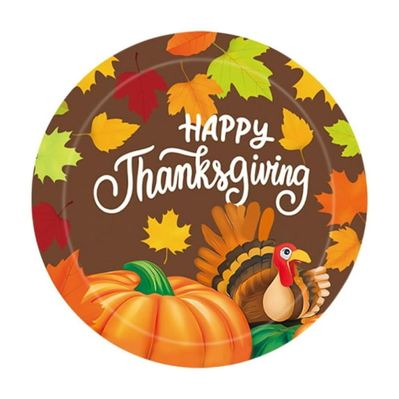 Fmbmuo Paper Plates Party Tableware Pumpkin Maple Leaf Paper Thanksgiving Theme ,Suitable for Holiday Party