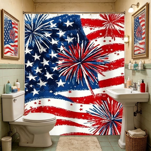 Fmbmuo Patriotic Shower Curtain 72x72 Inch Waterproof Heavy-Duty Polyester Bathroom Curtain with 12 Hooks Home Decor,Multicolor
