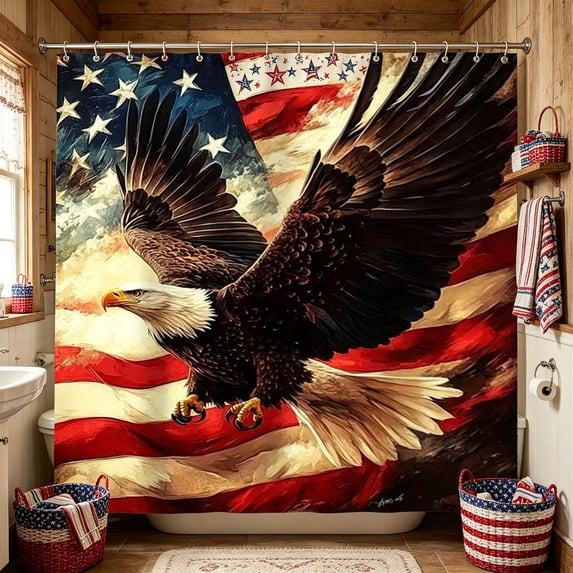 Fmbmuo Patriotic Shower Curtain 72x72 Inch Waterproof Heavy-Duty Polyester Bathroom Curtain with 12 Hooks Home Decor,Multicolor