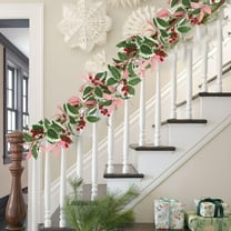 Fmbmuo Pink Red Berry Vine Garland for Staircase Railing, Modern Christmas, Pre-Assembled