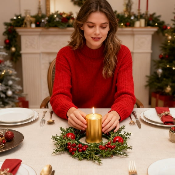 Fmbmuo Plastic Advent Wreath Candle Holder Red 5.9 Inch Red Fruit Wreath Christmas/Valentine‘s Day Art Deco Tray Candle Holder Candlestick Decorations Clear Centerpiece for Home Decor