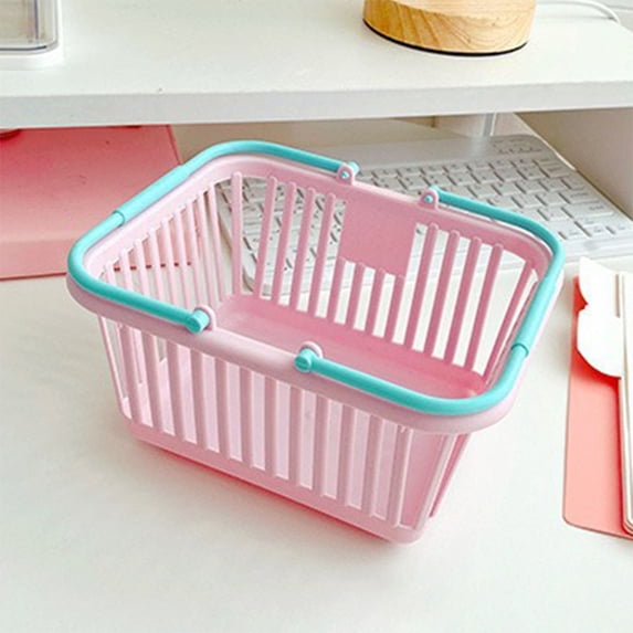 Fmbmuo Plastic Storage Basket Breathable with Handles for Storage, Pink 6.3 x 5.12 in Mini Modern Cosmetics Organizer for Laundry Room