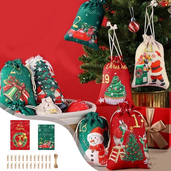 Fmbmuo Polyester Candy Hanging Bag Advent Calendar 2025, Decorations 24 Gifts Red Christmas Countdown Decor ,Hide Surprises for Holiday Excitement