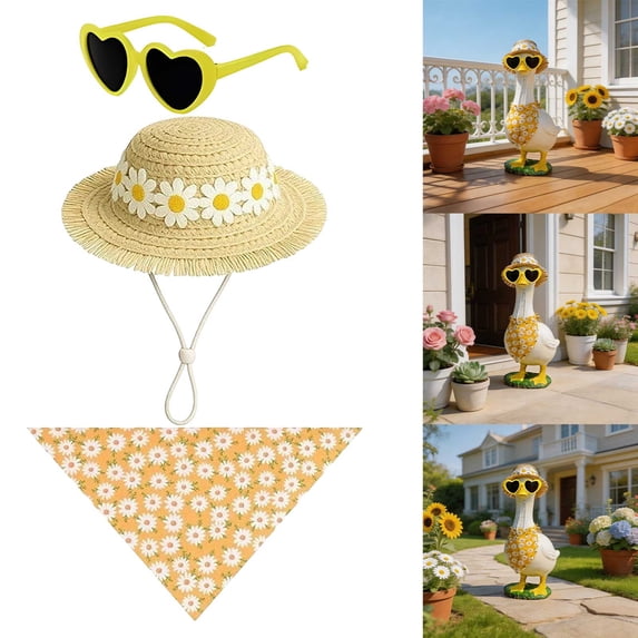 Fmbmuo Porch Goose Outfit 23 Inch Tropical Yellow Outdoor Decor, Soft Polyester Full Set Clothes Goose Costume for Outdoor Patio Yard Lawn Decor