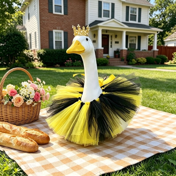 Fmbmuo Princess Porch Goose Party Set Yellow Polyester Mesh Skirt Crown for 23-Inch Yard Decor