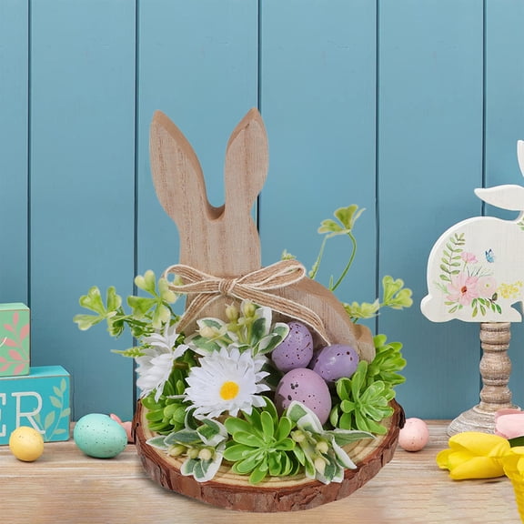 Fmbmuo Purple Bunny Easter Egg Ornament Funny Centerpiece Everyday Decorations, Wood Shatterproof Gift Art Deco Home Decor for Living Room