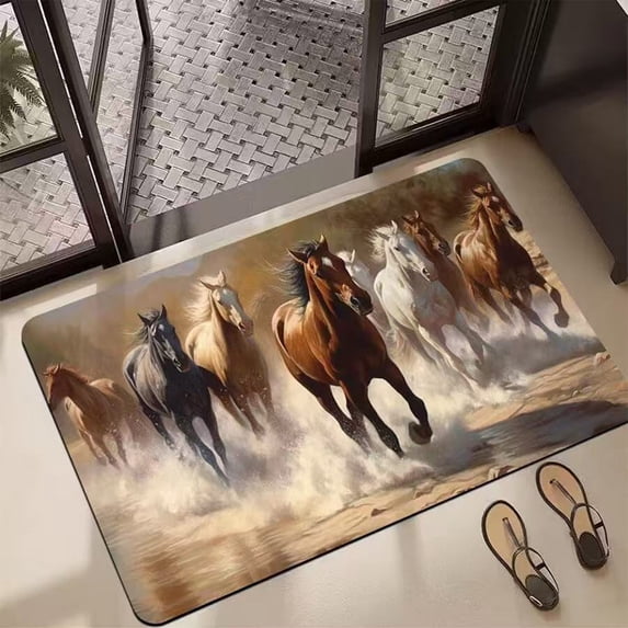 Fmbmuo Rectangle Entryway Rug Waterproof Multicolor Horse Print indoor/Outdoor Decorations, Non-Slip Absorbent Modern Floor Mats 16 x 24 inch
