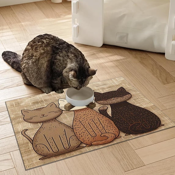 Fmbmuo Rectangle Pet Feeding Mat Multicolor Cartoon Cat Waterproof Indoor/Outdoor Decorations, Art Deco Non-Slip Absorbent Door Mat 15.7 x 23.6 Inch