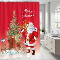 Fmbmuo Red Christmas Shower Curtains Polyester Waterproof Decorations, Modern Christmas Tree Shower Curtain 1Pcs