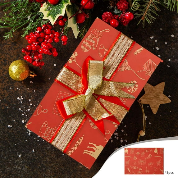 Fmbmuo Red Gift Wrapping Paper 5 Pcs Geometric Decorative Gift Wrapping, Farmhouse 74x50 CM Wrapping Paper for Christmas Eve Box
