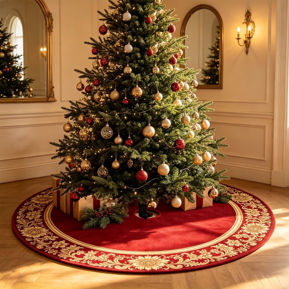 Fmbmuo Red Tree Skirt 24 Inch Printed Mat for Indoor Holiday Party and Home Decor