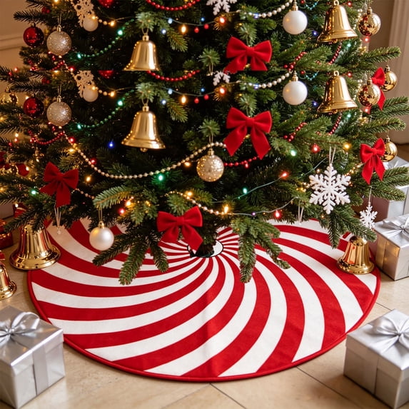 Fmbmuo Red Tree Skirt 24 Inch Striped Mat for Indoor Holiday Party and Home Decor
