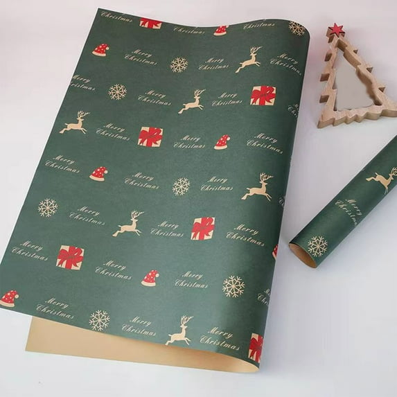 Fmbmuo Reindeer Christmas Wrapping Paper Easy-Tear Green 1 Rolls Gift Wrapping, Modern 70x50 CM Wrapping Paper for Holiday Party Favors