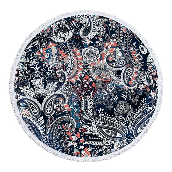 Fmbmuo Sandproof & Quick Drying Round Printed Beach Blanket with Boho Tassels Portable Outdoor Large(60" x 60") Foldable Beach Towel Cute Machine Washable Picnic Mat for Camping Grass Park Travel