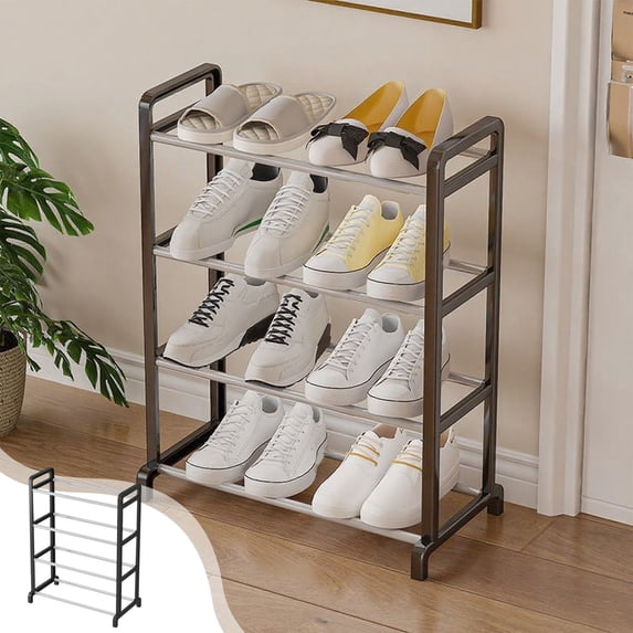 Fmbmuo Shoe Rack Freestanding 4 Tier Plastic Organizer, Portable Entryway and Closet Space Saving Storage Modern Shoe Rack (Black)