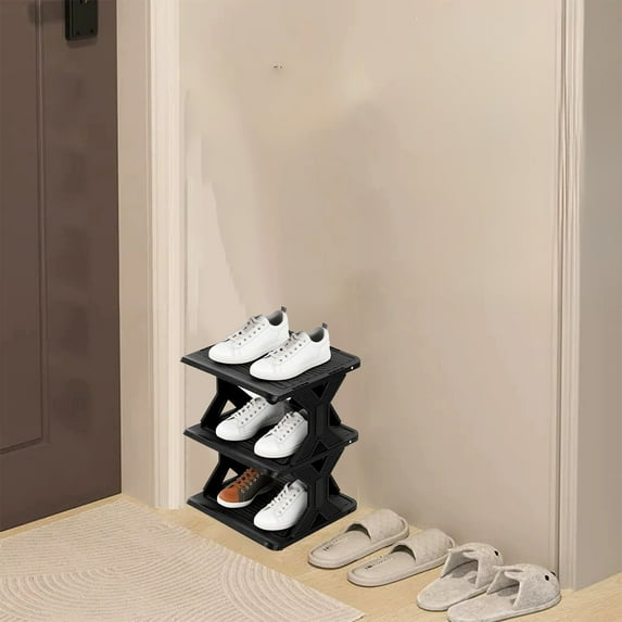 Fmbmuo Shoe Rack Plastic Freestanding Multi-Tier Organizer, Stackable Heavy Duty Shoe Shelf Storage Minimalist Shoe Rack (Black)