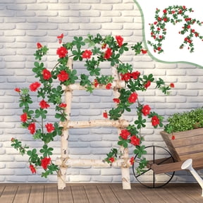 Fmbmuo Simulation Rose Vines Artificial Flowers Decorative Conditioning Pipe Winding Plastic UV Resistant Rattan 180cm,Red