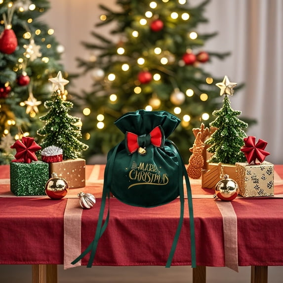 Fmbmuo Small Candy Bags Green 1Pcs Velvet Bag Decorations Cloth Drawstring Neon Christmas Bag for Office Party Gift Exchange