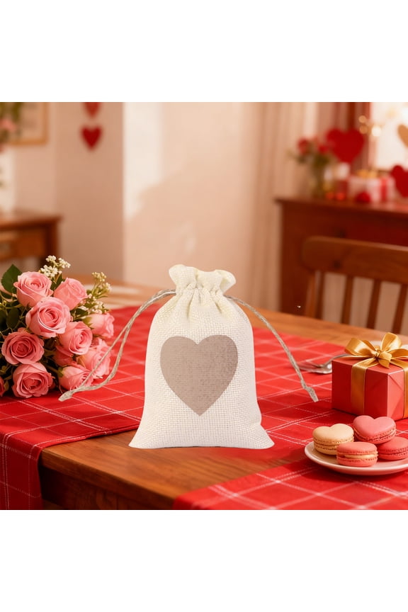 Small Packaging Gift Bag Fashion Drawstring Heart-shaped Bags for Gift, Polyester Cocktail Adjustable Valentine's and Birthday Gift Beige