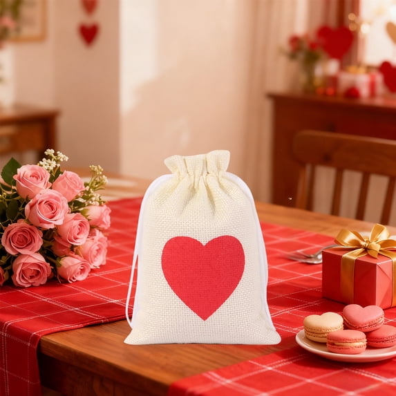 Fmbmuo Small Packaging Gift Bag Fashion Heart-shaped Drawstring Bags for Gift, Cocktail Adjustable Polyester Valentine's and Birthday Gift Red
