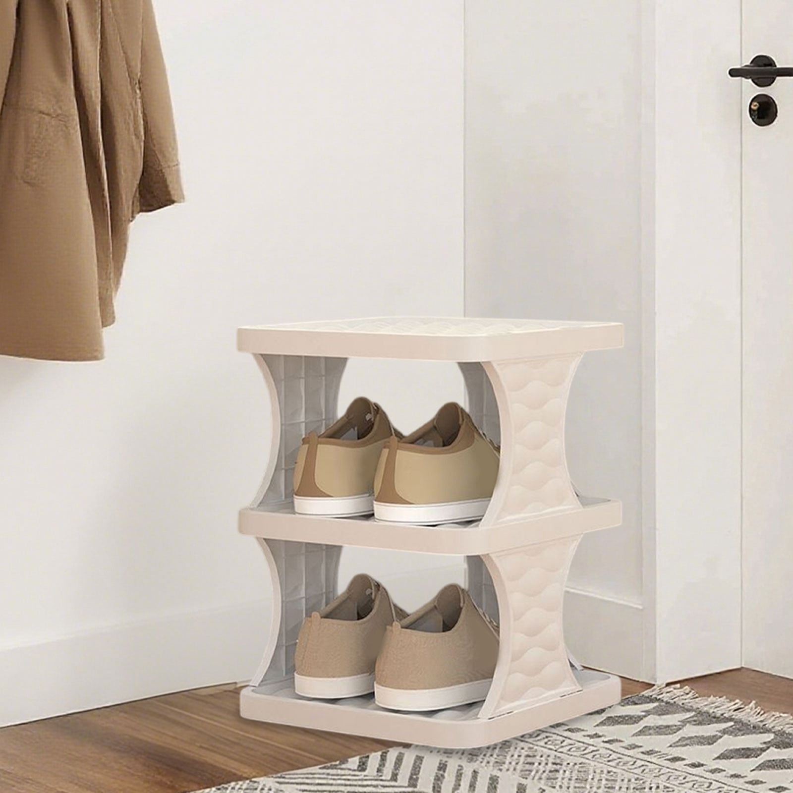 Fmbmuo Small Shoe Rack Freestanding 3 Tier Plastic Organizer, Stackable