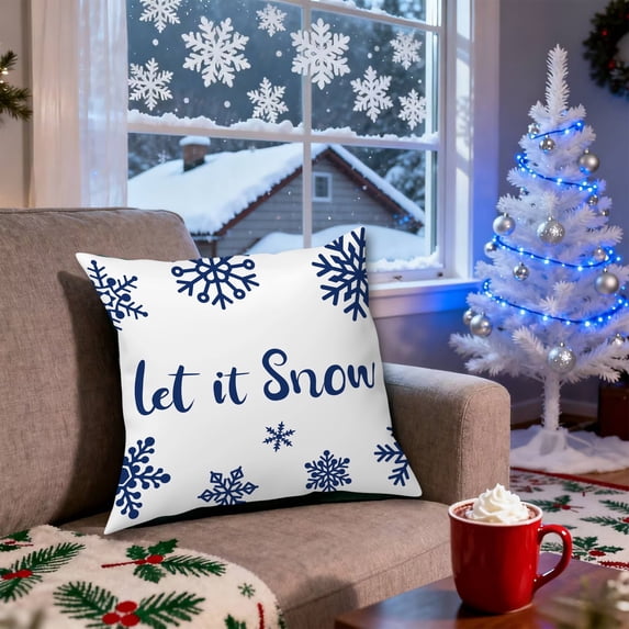Fmbmuo Snowflake Christmas Throw Pillow Covers 18x18 Inch Blue Machine Washable Decorations, 1 Pcs Removable Cover Traditional Short Plush Pillow cases, for a Quick Living Room Makeover