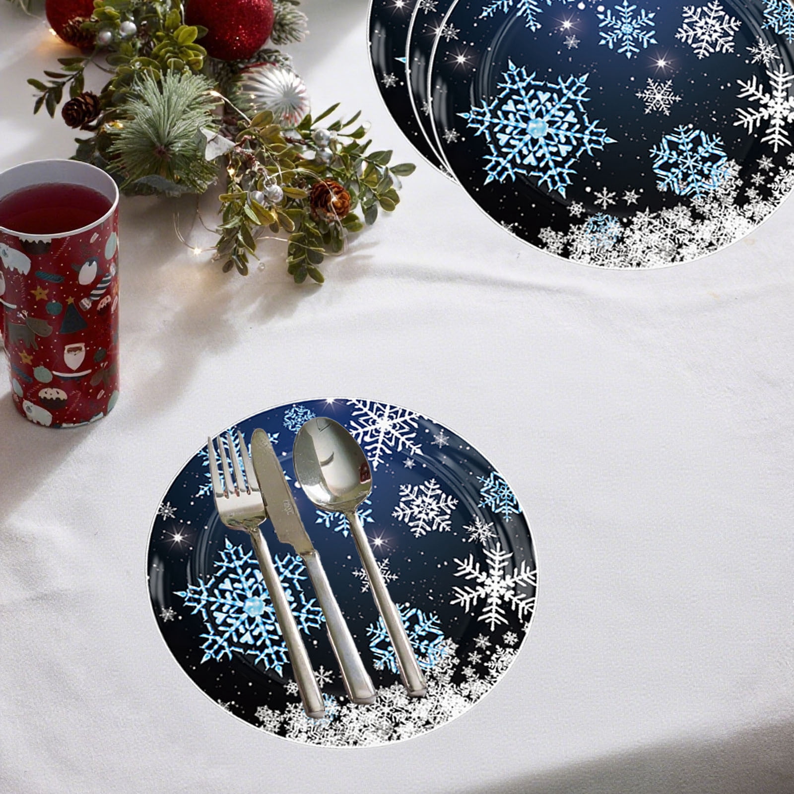 Fmbmuo Snowflake Paper Plates Napkins Tableware Set Winter Snowflake ...