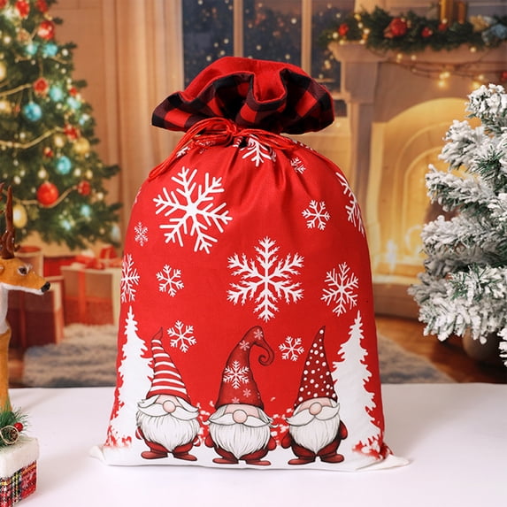 Fmbmuo Snowflakes Christmas Gift Bags Red Large 1Pcs Decorations Drawstring Neon Cloth Christmas Bag Easy to Use, Time-Saving