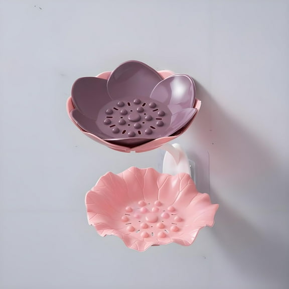 Fmbmuo Soap Dish Holder for Shower Double Layer Cute Lotus Shape Adhesive Tray Razor Wall Mounted Shampoo NO-Drilling Self Draining Cup Saver Caddy Rack Bar Bathroom Bathtub Kitchen