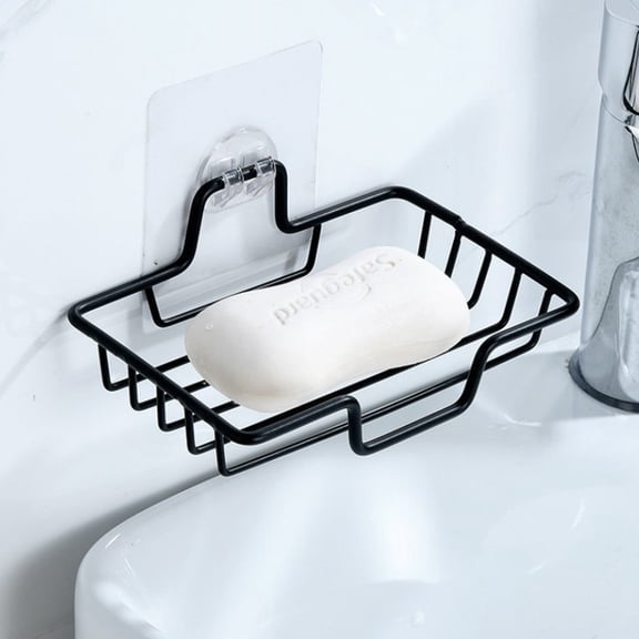 Fmbmuo Soap Rack - Space Saving Bathroom and Kitchen Organizer (5.5x3.7x2.1 inches,black) - Stick-on Installation, Rust Resistant