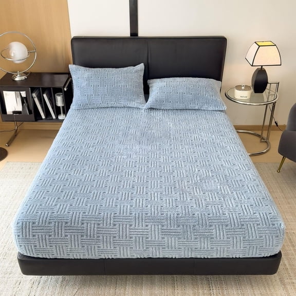 Fmbmuo Soft Solid Fitted Sheet Small Full Size Only Plush Warm Fuzzy Fleece Bed Sheet Blue Easy Care Wrinkle & Fade Resistant Breathable Durable Mattress for Winter & Spring
